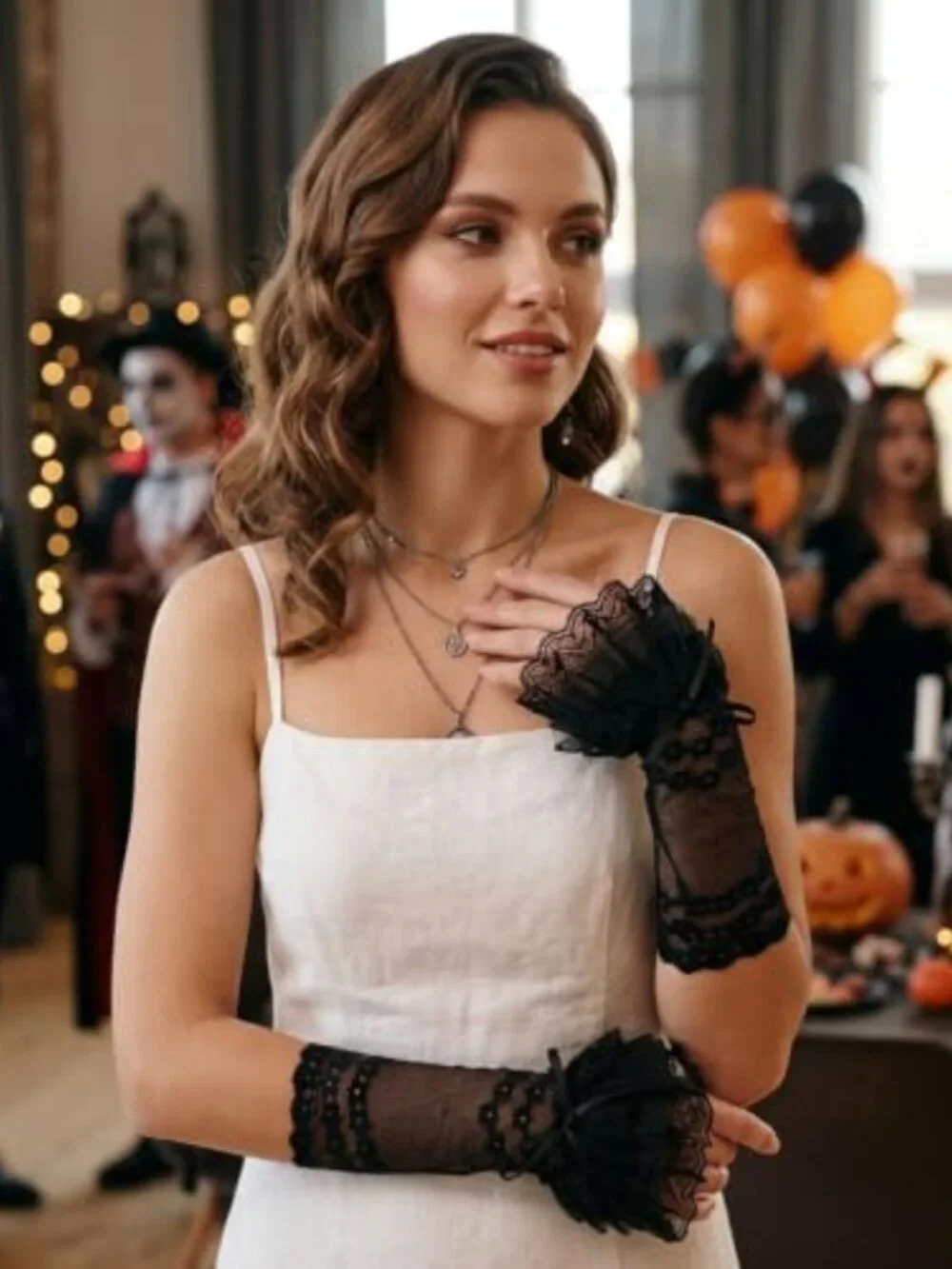 Women's Lace Fingerless Gloves - Ruffle Bow Arm Sleeves for Wedding Cosplay